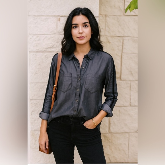 Jordache Gray Button Down Chambray Shirt | Size Medium - Picture 1 of 6